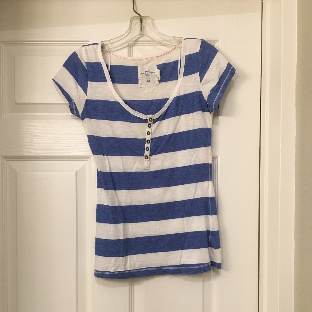 Blue and White Striped Henley